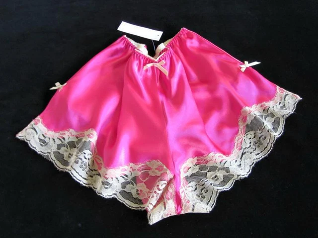 Mutandine rosa intenso raso francese S Ecru pizzo slinky stile vintage nuove