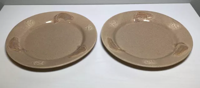 Big Sky Carvers Fish Fusion Trout Salad Plates Stoneware Montana USA 8.5" Set 2