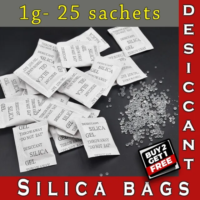 Silica Gel Sachets Desiccant Pouches Anti Damp Bags - 25x - 1g Packs
