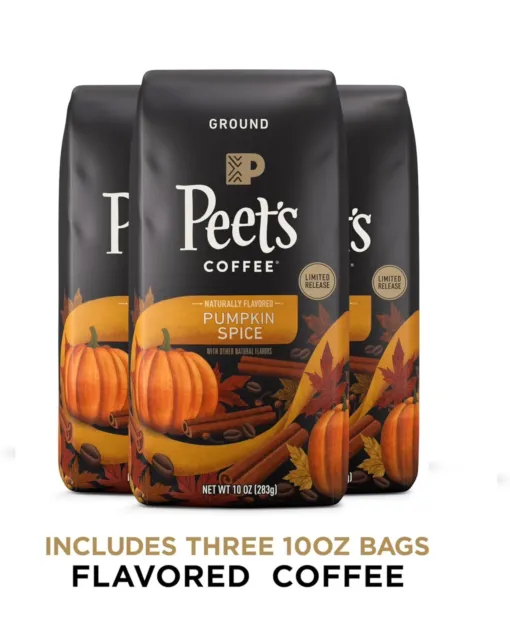 Peet's Flavored Coffee, Pumpkin Spice Ground Coffee, 3-10 Oz Bags BB 03-12-24