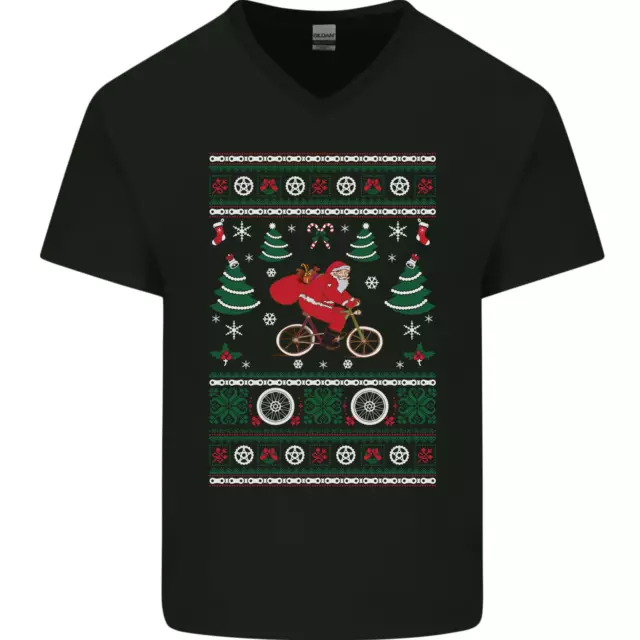 T-shirt ciclismo Babbo Natale ciclista da uomo collo a V cotone