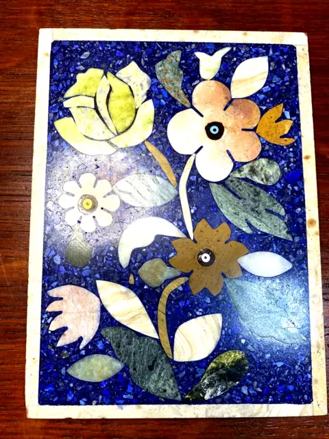Handmade ARIF Lapis Lazuli & Precious Stone Inlaid Mosaic Art Tile Trivet