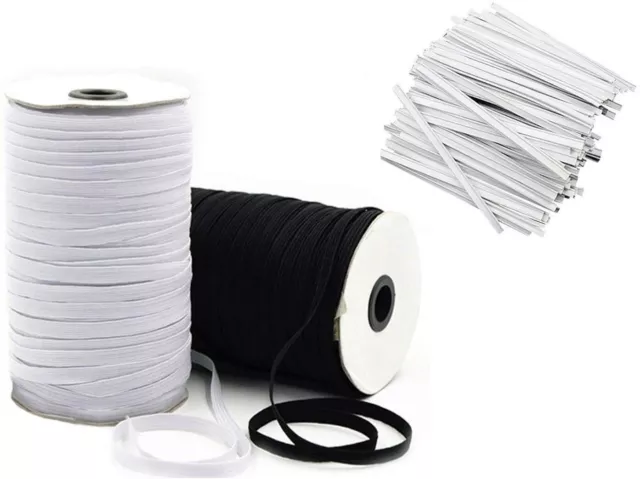 1/4 inch Elastic Bands 10 YD Black, 10 YD White with 40 Nose Bridge Strips,