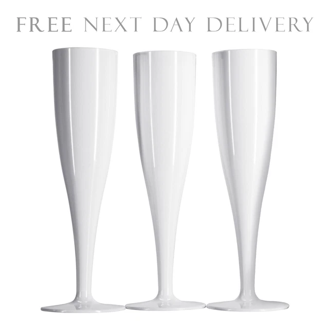 Pack of 20 White Plastic Champagne Flutes 175ml Prosecco Glasses