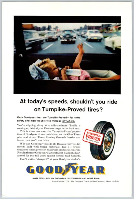 Vintage Print Ad Goodyear Tires Turnpike Proved Ohio Turnpike Baby in Back 1961