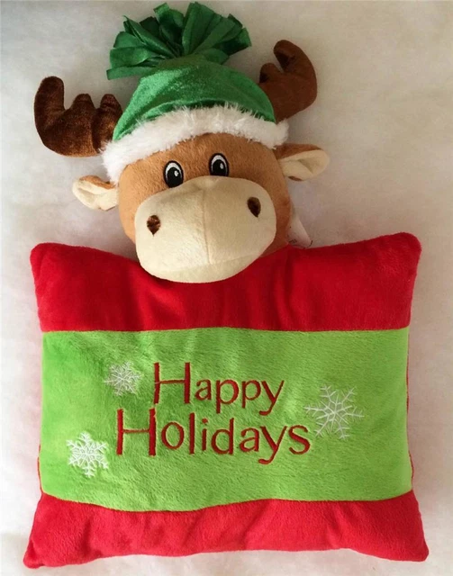 Almohada de cabeza de animal de peluche de reno de Navidad felices fiestas ciervo alce juguete NUEVO