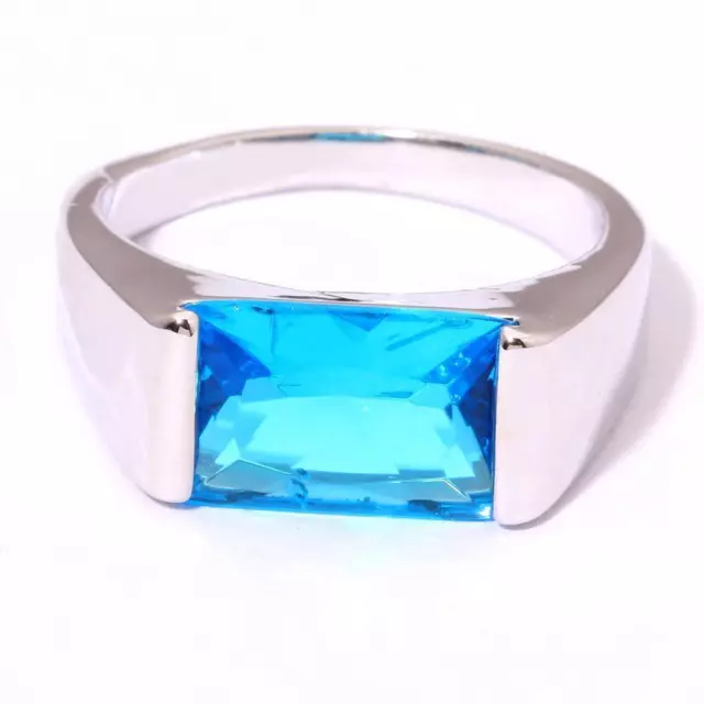 Magnifique Bague Imposante Topaze Bleue Et Argent 925!!!