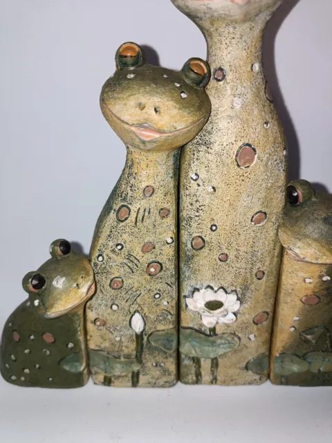 Four Frog Family Figurines Painted Interlocking Set 3