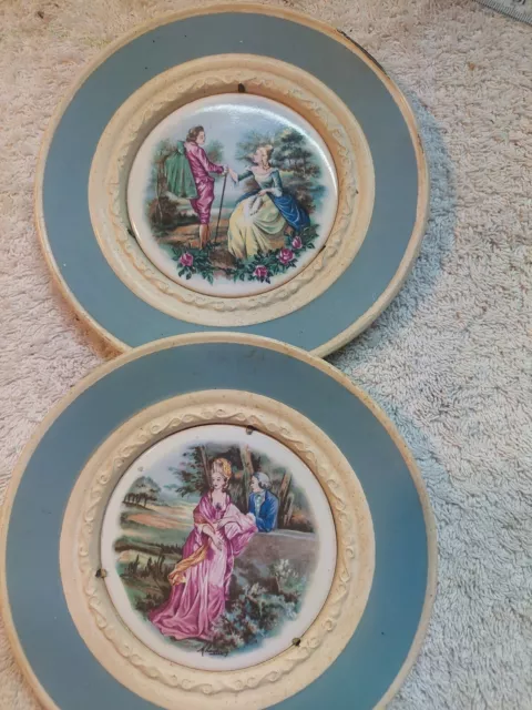 Vintage  Theme Pair Gunga Din England 15cm Blue Tin Wall  ceramic centre Plates