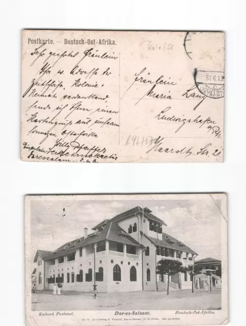 (b96757)   Deutschostafrika Ansichtskarte Deutsches Postamt 1913 nach Ludwi