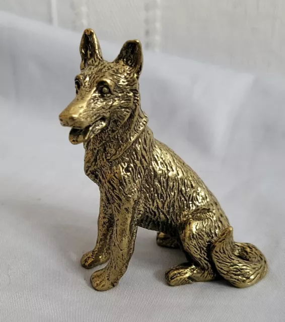 Antique Alsatian Figurine Solid Brass Dog Gold Lustre German Shepherd Vintage 2
