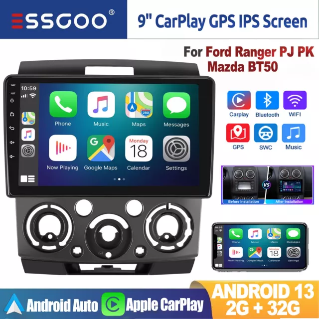 9"Android 13 Car Stereo Apple Carplay Head Unit For Ford Ranger Pj Pk Mazda BT50