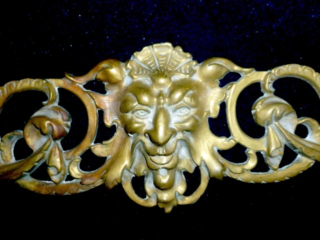 VERY RARE LONG FRENCH  BRONZE/BRASS MOUNT PEDIMENT DEVIL, DEMON, FAUN 51 x 11cm