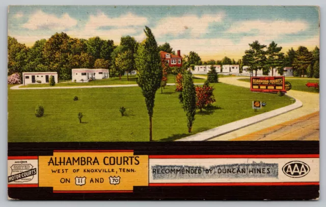 Knoxville TN Tennessee - Alhambra Court - Knox County - Linen Postcard - ca1950s