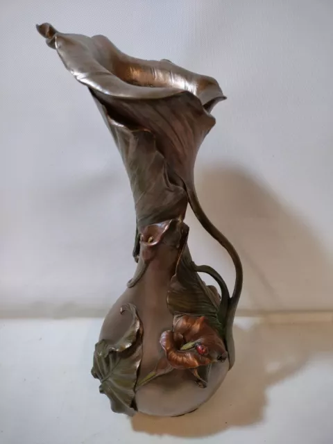 Vintage Art Nouveau Style Veronese Lily Vase Bronze Effect Jug