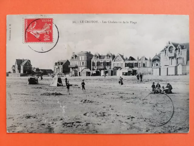 Carte Postale Ancienne LE CROTOY Les CHALETS vu de la PLAGE à Lolotte KAUFFMANN