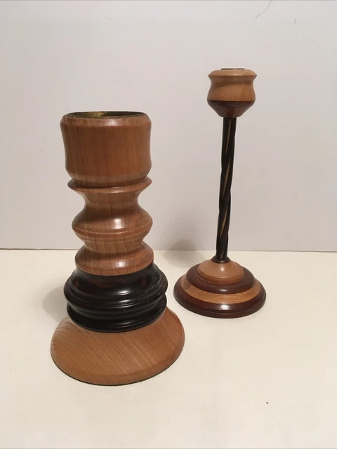 Beautiful Elm , Ebony & Ash Wood Candle Sticks / Holders - Barley Twist + Turned