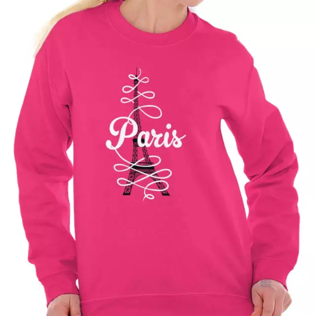 Paris Eiffel Tower French Fashion Travel Gift Womens Long Sleeve Crew Sweatshirt