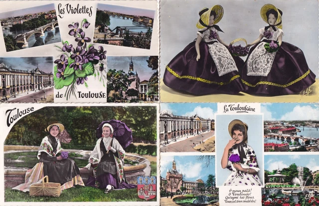 Lot of 4 Antique Old Postcards TOULOUSE Toulouse Purple