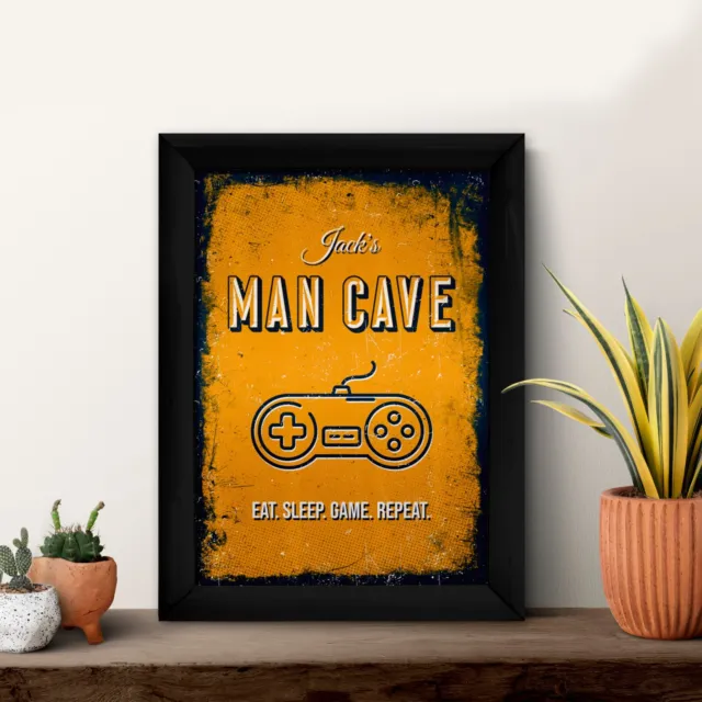 Personalised Man Cave - Gaming - A4 Metal Sign Print- Frame Options Available