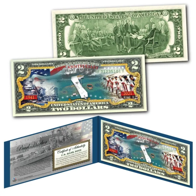 ATTACK ON PEARL HARBOR 1941-2021 80th Anniversary WWII Ship Authentic $2 Bill