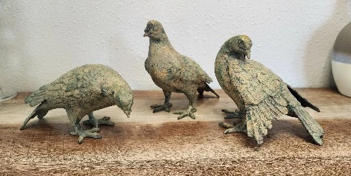 VTG Metal Cast Iron Dove Pigeon Set Ornate Figurines w/Great Patina Asian Metal