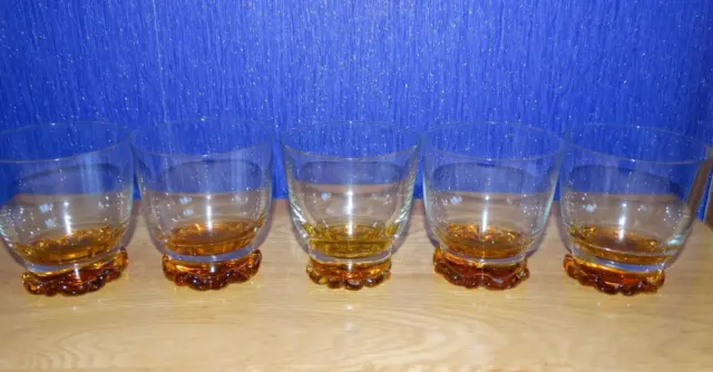 Set of 5 Vintage retro amber coloured stacking drinking glasses - whisky gin
