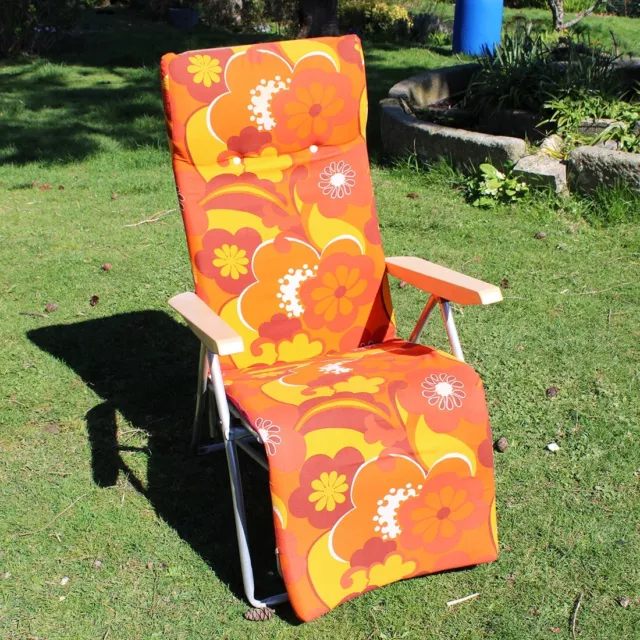 Bain de soleil transat chaise longue orange à fleurs KETTLER vintage 2