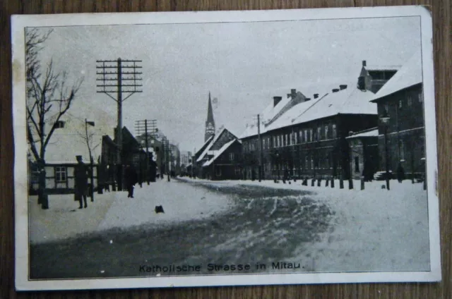 alte AK Katholische Straße in Mitau Winter Jelgava Lettland 1. WK Feldpost 1916