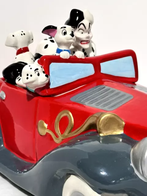 101 Dalmations Cookie Jar Cruella Deville Riding in Red Convertible Ceramic Car