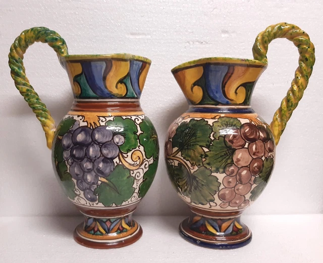 ICMA FABRIANO 1925/30 antica RARA coppia brocche uva foglie di vite ceramica