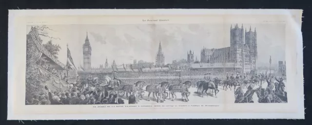 Affiche 1887 Jubilé REINE VICTORIA LONDRES entoilée Le journal illustré