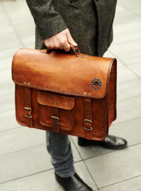 Hombre' Genuino Vintage Cuero Liso Bandolera Bolsa para Portátil Maletines