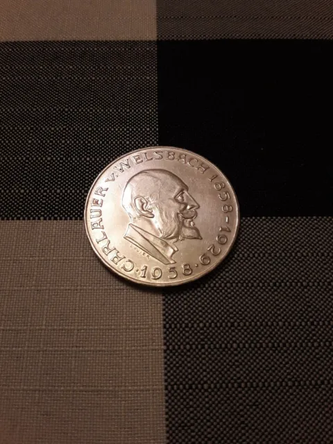 Silver Coin 1958 Austria 25 Schilling V. Welsbach 0.800 - 13 gram Excellent