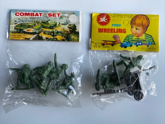 1970’s Toy Soldiers New In Pack Green Plastic Army Figures & Artillery Cannon