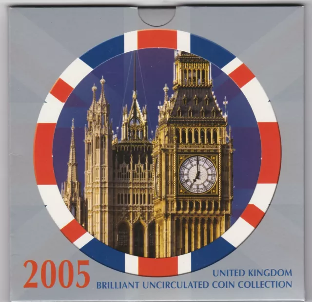 2005 Royal Mint Brilliant Uncirculated Set Of 10 Coins In A Card Flatpack.