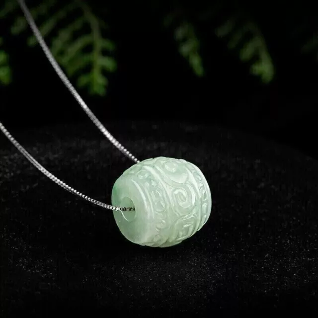 Certificate Burmese Jade Pendant Green Man Jadeite Necklace Natural 925 Silver