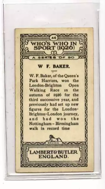 (Ja5001-100)  Lambert & Butler Overseas,Whos Who In Sport,W.F.Baker,1926#46 2