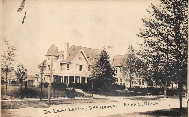RPPC DOCTOR LANCASHIRE RESIDENCE HOUSE ALMA MICHIGAN REAL PHOTO POSTCARD c.1910
