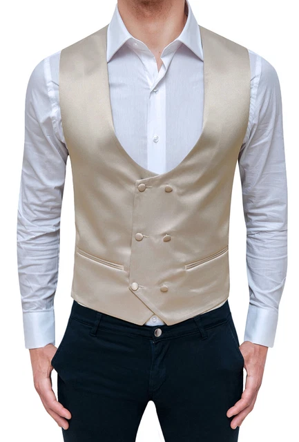 Gilet panciotto uomo Beige doppiopetto slim fit elegante formale cerimonia