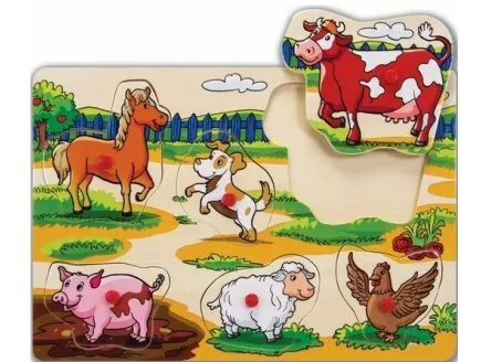 Puzzle en bois bébé avec boutons à encastrer animaux 4 pièces enfant 1 an