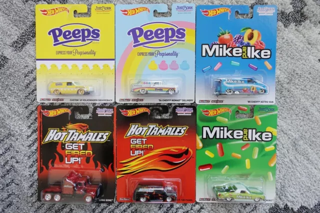 Lot of all 6 in Series Hot Wheels Pop Culture Just Born Candy w RRs , MOC 2013