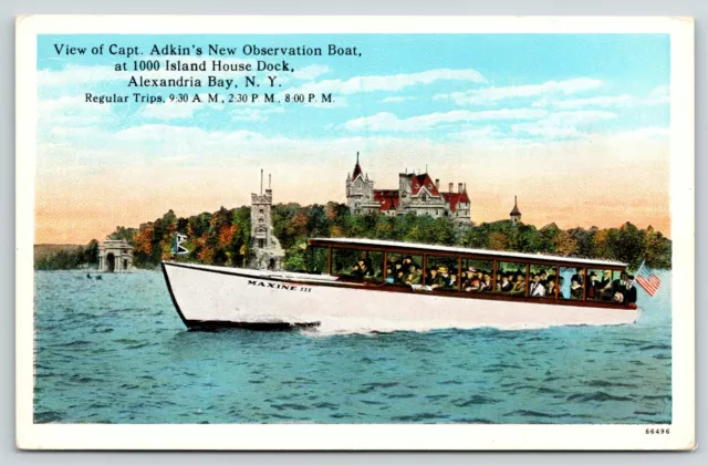 Alexandria Bay NY~Captain Adkins Excursion Boat Maxine III~1000 Island Dock~1916