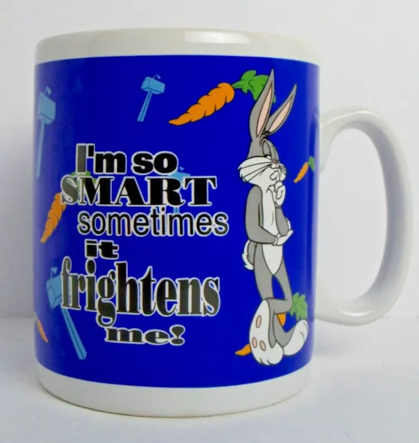 Bugs Bunny Warner Bros Studio Store LG 3 Cup Mug Blue I'm So Smart Graphics EUC