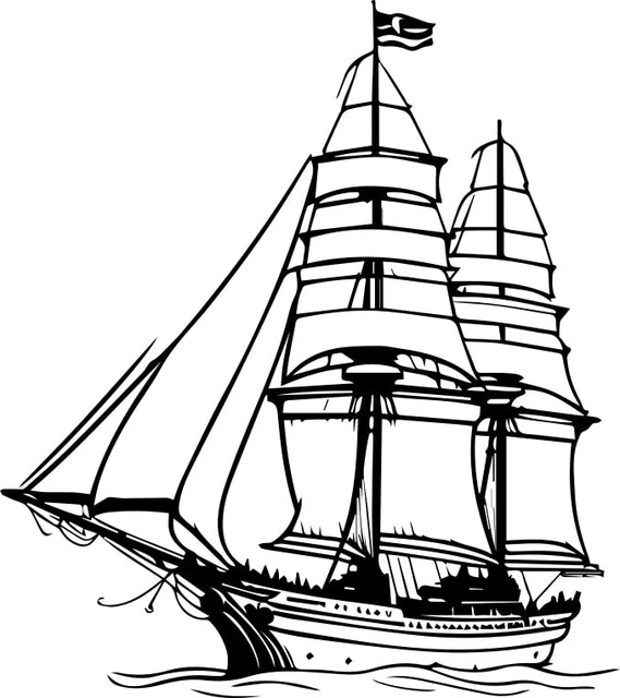 Classic Wood Sail Ship, Clipart, SVG Design Files