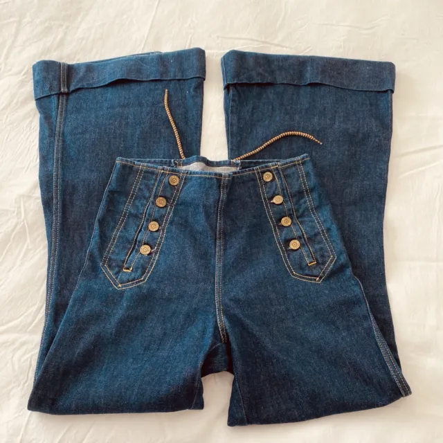 60's vintage blue denim Keyman unisex lace up flares jeans S