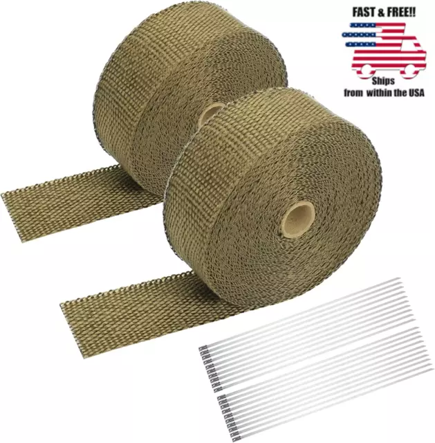 2 Roll 2" 50 Feet Exhaust Heat Wrap for Motorcycle Titanium Heat Shield Tape US