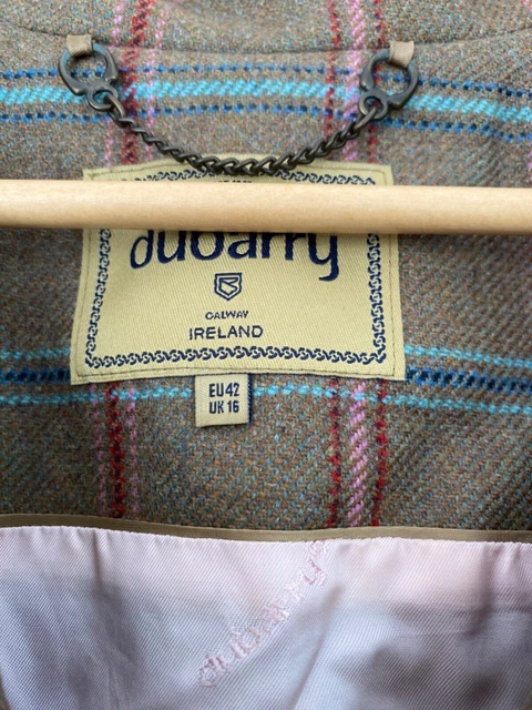 DUBARRY TWEED JACKET Womens 16 Green Pink Check Wool Short Cropped