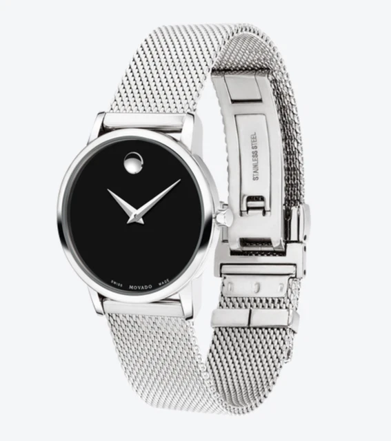 Orologio Donna Movado Museum Classic 607220 Quadrante Nero Cinturino In Rete 28 Mm $795 Al Dettaglio
