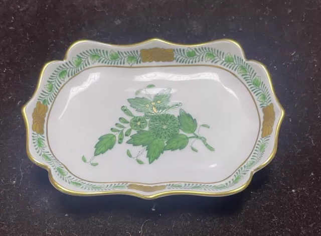 Vintage HEREND Hungary #7798/AV Rectangular Green Apponyi Nut Dish